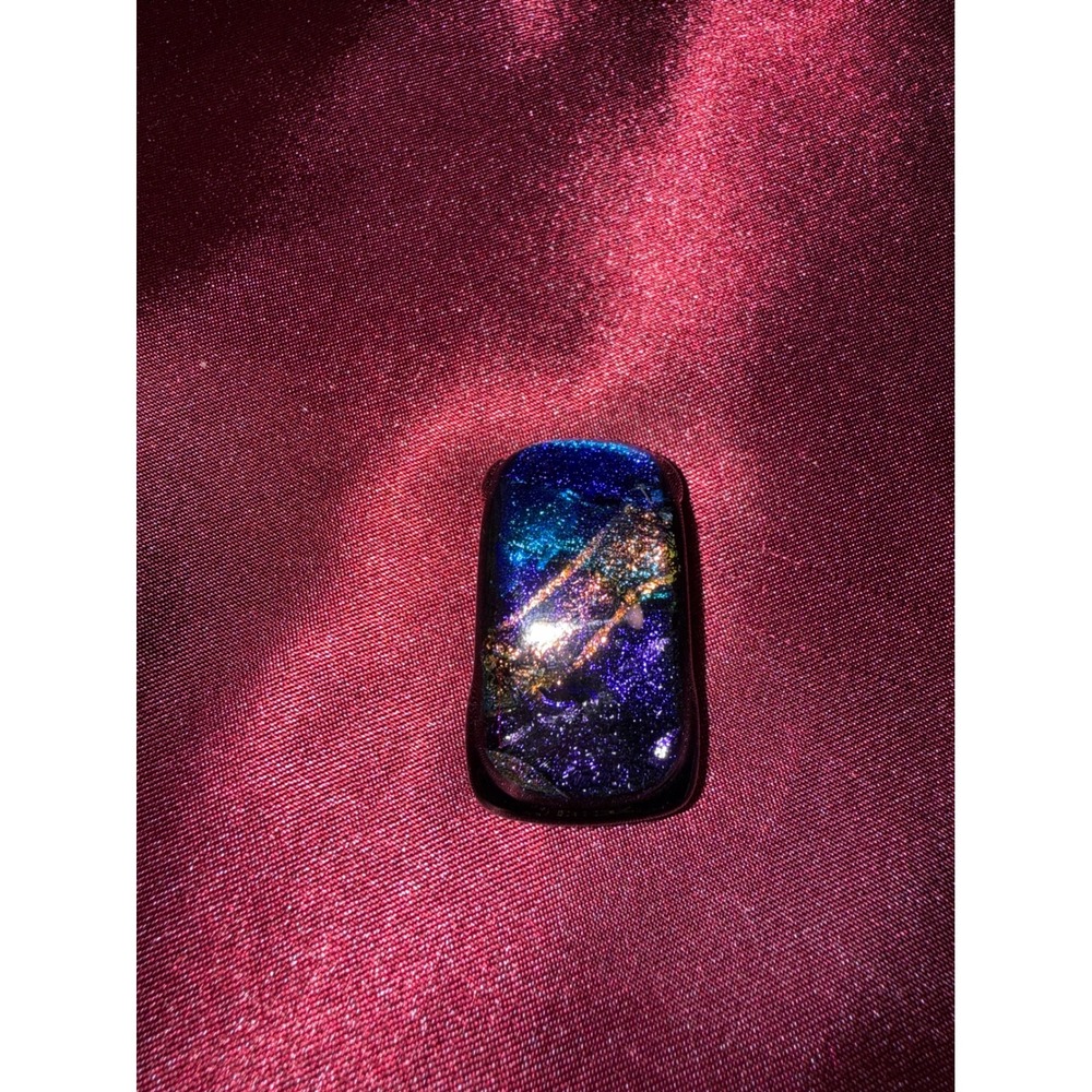 Paula Kauai Signed Dichroic Art Glass Pendant Blue Purple Galaxy‎ Rectangular